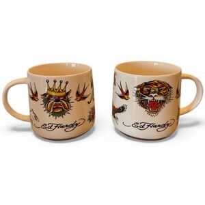 Ed Hardy White Mugs with Bold Tattoo Art